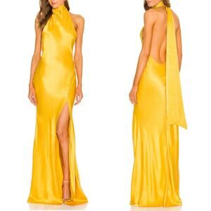 NWT Sau Lee Penelope Backless Satin Gown US 4 Gold Yellow Evening Dress Formal